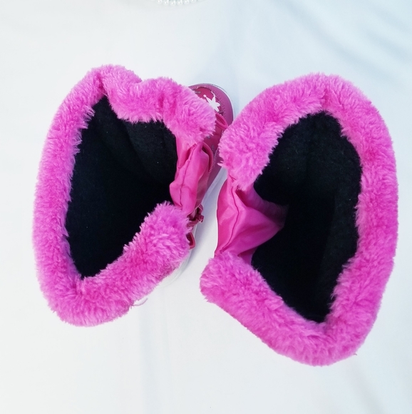 Toddler Girl's Pink Snowflakes Print  Lace Up Zippered Winter Snow Boots - Picture 9 of 12